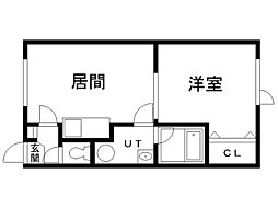 ハピネスセン 1DKの間取図画像