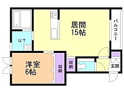 釧路市寿2丁目アパート 1LDKの間取図画像