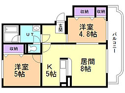カーサ中園 2LDKの間取図画像