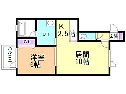 プレッツェルモカ 1LDKの間取図画像