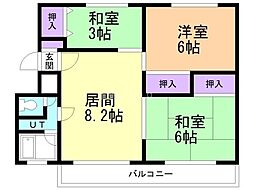 黒淵マンション 3LDKの間取図画像