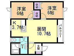 キャッスル川北 2LDKの間取図画像