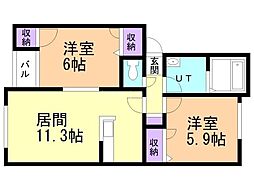 ベルリード昭和中央 2LDKの間取図画像