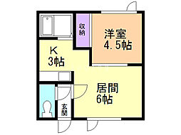 鈴木マンション2 1DKの間取図画像