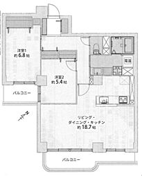 北斗シティB棟 2LDKの間取図画像