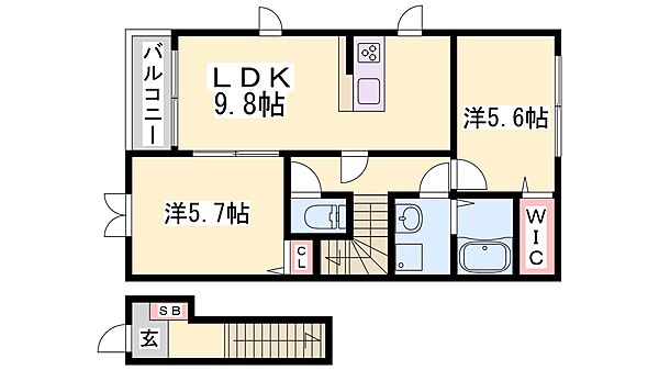 ウエストヒルズ西六甲 202｜兵庫県神戸市北区大脇台(賃貸アパート2LDK・2階・52.28㎡)の写真 その2