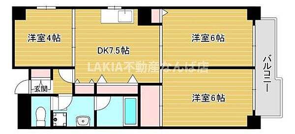 フジマンション ｜大阪府大阪市浪速区敷津西2丁目(賃貸マンション3DK・7階・52.34㎡)の写真 その2