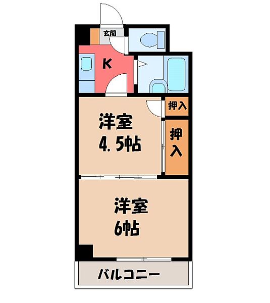 レジデンスカープ野木 ｜栃木県下都賀郡野木町大字丸林(賃貸マンション2K・4階・26.60㎡)の写真 その2