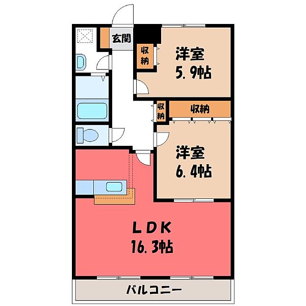 スプリーム M ｜群馬県佐波郡玉村町大字板井(賃貸アパート2LDK・2階・65.00㎡)の写真 その2