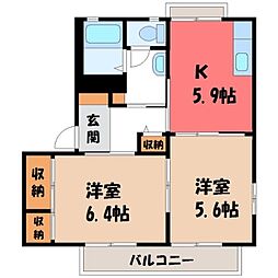 フロラシオン野木1 2Kの間取図画像