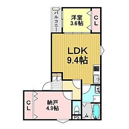 LECOCON八田 1階2LDKの間取り