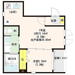 仮称）ハーモニーテラス道徳新町五丁目B 2階1LDKの間取り