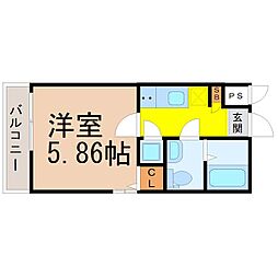 HK2 west 2階1Kの間取り