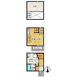 アースクエイク花塚 2階ワンルームの間取り