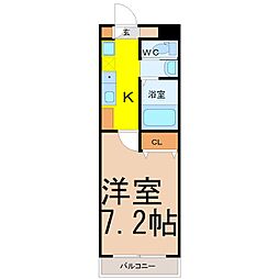 A・City中川 5階1Kの間取り