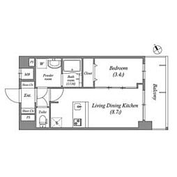 アドバンス名古屋シュテルン 12階1LDKの間取り