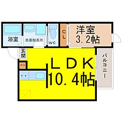 Patina中村本町 3階1LDKの間取り