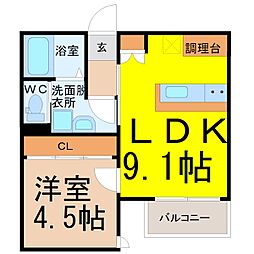 フローネル六番町 3階1LDKの間取り