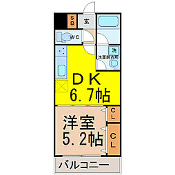 WINDOMII 2階1DKの間取り