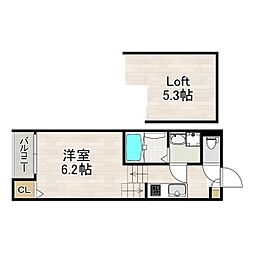 ハーモニーテラス切戸町III 1階1SKの間取り