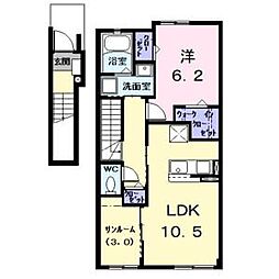 エスポワール　KIII 2階1LDKの間取り