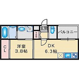 ハーモニーテラス塩池町II 3階1DKの間取り