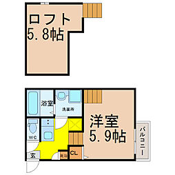 レーヴ・フルール 1Kの間取図画像