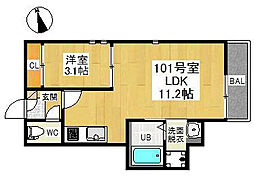 グランティック神宮南 1LDKの間取図画像