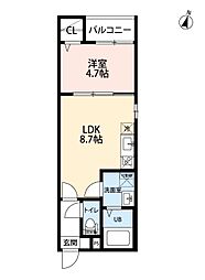 T.A一柳通1丁目 1LDKの間取図画像