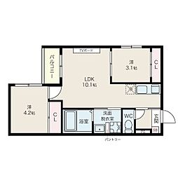 Hare Court Arakogawa Park 2LDKの間取図画像