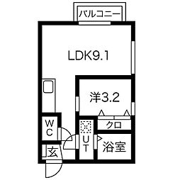 プリシェール中小田井 1LDKの間取図画像