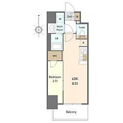 S-RESIDENCE亀島駅前ascent 12階1LDKの間取り