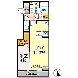 セレスティア長良　イースト 2階1LDKの間取り