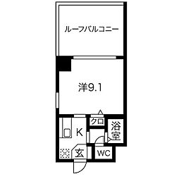 アビタシオン鶴舞 2階1Kの間取り