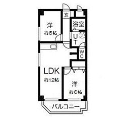 メゾン白鳥 2LDKの間取図画像