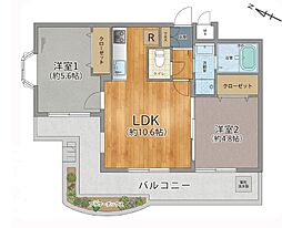グローリア初穂大和 2LDKの間取図画像