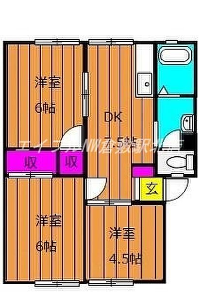 岡山県倉敷市福井(賃貸アパート3DK・1階・51.79㎡)の写真 その2