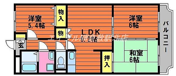 岡山県倉敷市水江(賃貸マンション3LDK・3階・62.28㎡)の写真 その2