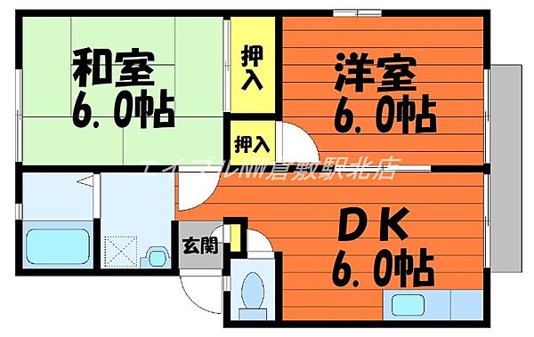 岡山県倉敷市大内(賃貸アパート2DK・1階・44.29㎡)の写真 その2