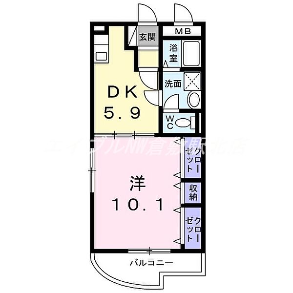 岡山県倉敷市浜ノ茶屋1丁目(賃貸マンション1DK・1階・40.24㎡)の写真 その2