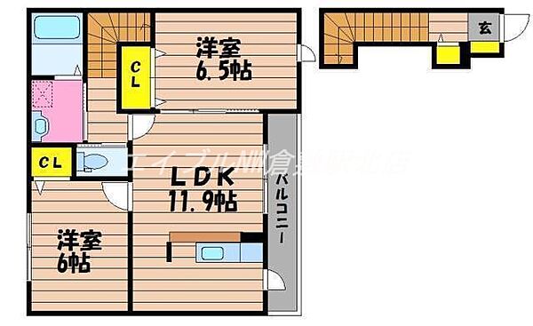 岡山県総社市地頭片山(賃貸アパート2LDK・2階・60.33㎡)の写真 その2