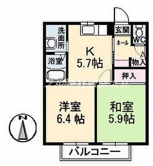 岡山県倉敷市玉島(賃貸アパート2K・2階・42.36㎡)の写真 その2