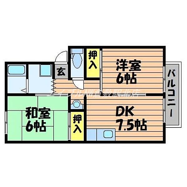 岡山県倉敷市西阿知町新田(賃貸アパート2DK・1階・46.05㎡)の写真 その2