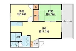 メロディハイツ国分 2階2LDKの間取り