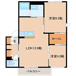 クレール・カメリアA 2LDKの間取図画像