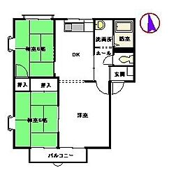 ヒルサイド美しヶ丘A 2LDKの間取図画像