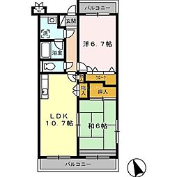 レジデンス原田 2LDKの間取図画像