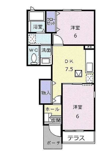 シャルマンパークA 102｜福岡県筑紫野市桜台１丁目(賃貸アパート2DK・1階・44.82㎡)の写真 その2