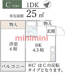 リバーサイドビューフラット 1DKの間取図画像