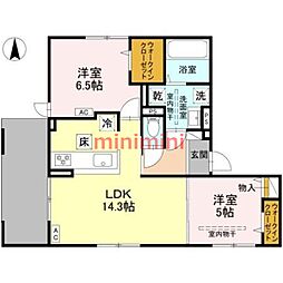 Dーresidence下田部B 2LDKの間取図画像